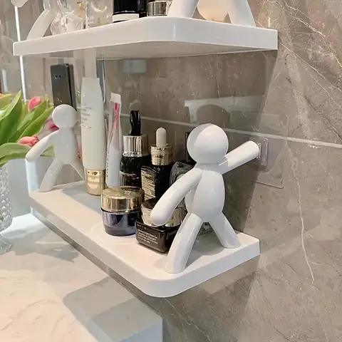 플라스틱 욕실 스토리지 선반 귀여운 흰색 인형 장난 꾸러기 선반 휴머노이드 선반 자체 접착 욕실 화장품 스토리지 랙