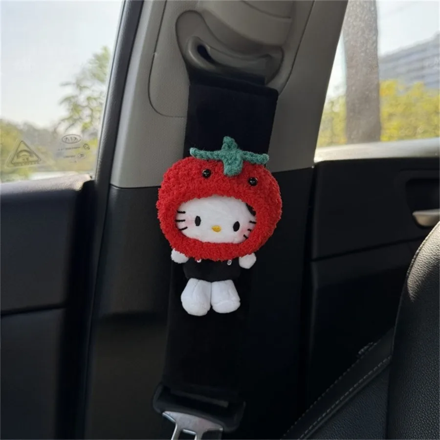 هالو كيتي حزام مقعد السيارة وسادات الكتف حماية الرقبة ملحقات السيارة المريحة Kawaii القطيفة حزام الأمان الغطاء الواقي