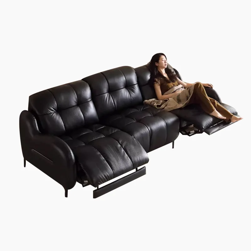 

Living room, leather, electric, sofa, modern, minimalist, retro, black, straight row
