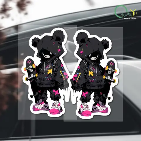 Cyberpunk bear sticker for car and motorcycle, reflective decal for trunk, Chinese waterproof cartoon decoration