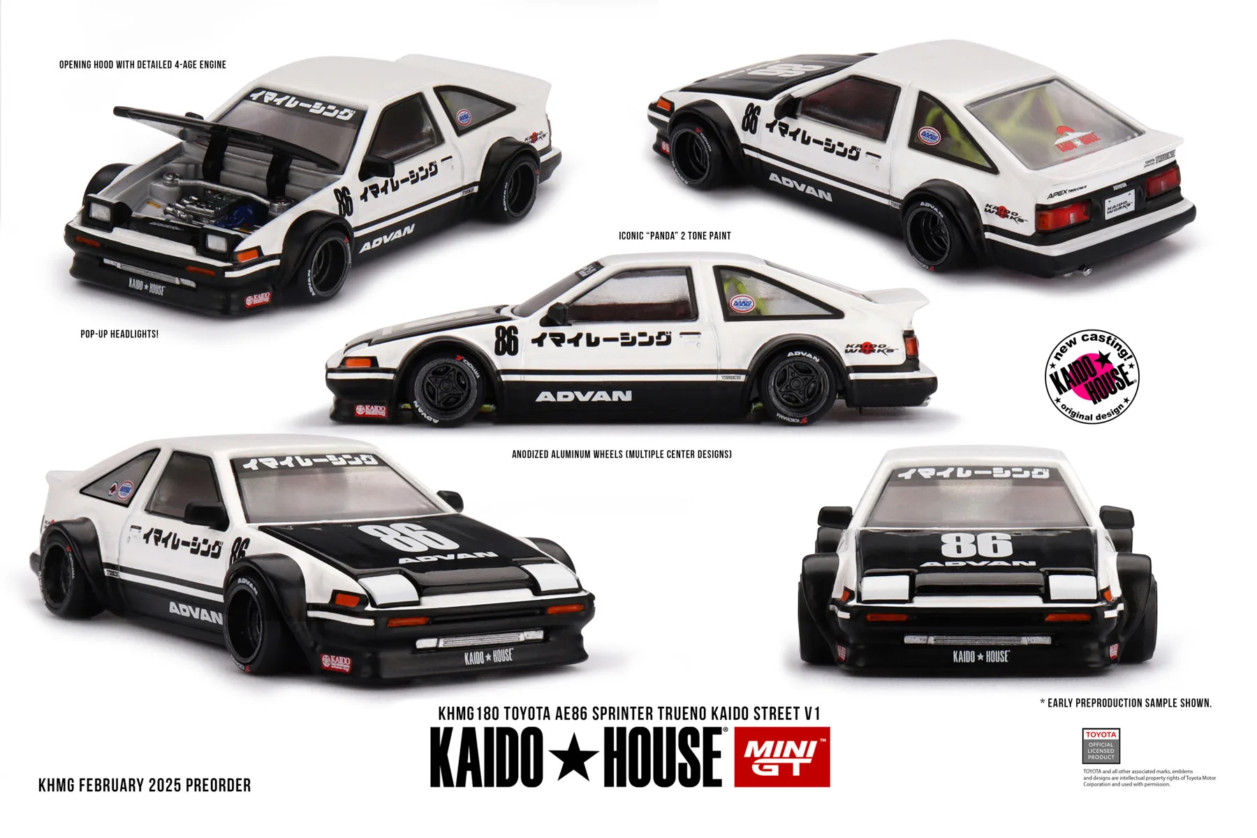 (고급) Kaido House + MINIGT 1/64 스카이라인 GT-R AE86 스프린터 Trueno 자동차 합금 자동차 다이캐스트 금속 모델 어린이 장난감 소년