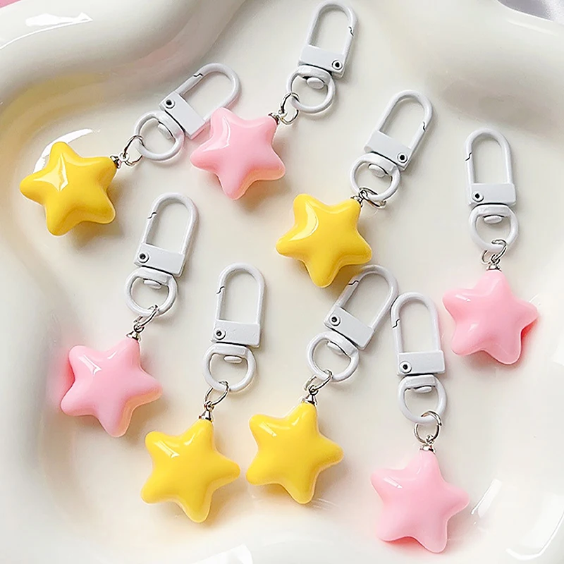 Cute Milk Yellow Pink Stars Keychain Chubby Pendant Keyring For Girls Gifts Backpack Charm Headphone Case Accessories