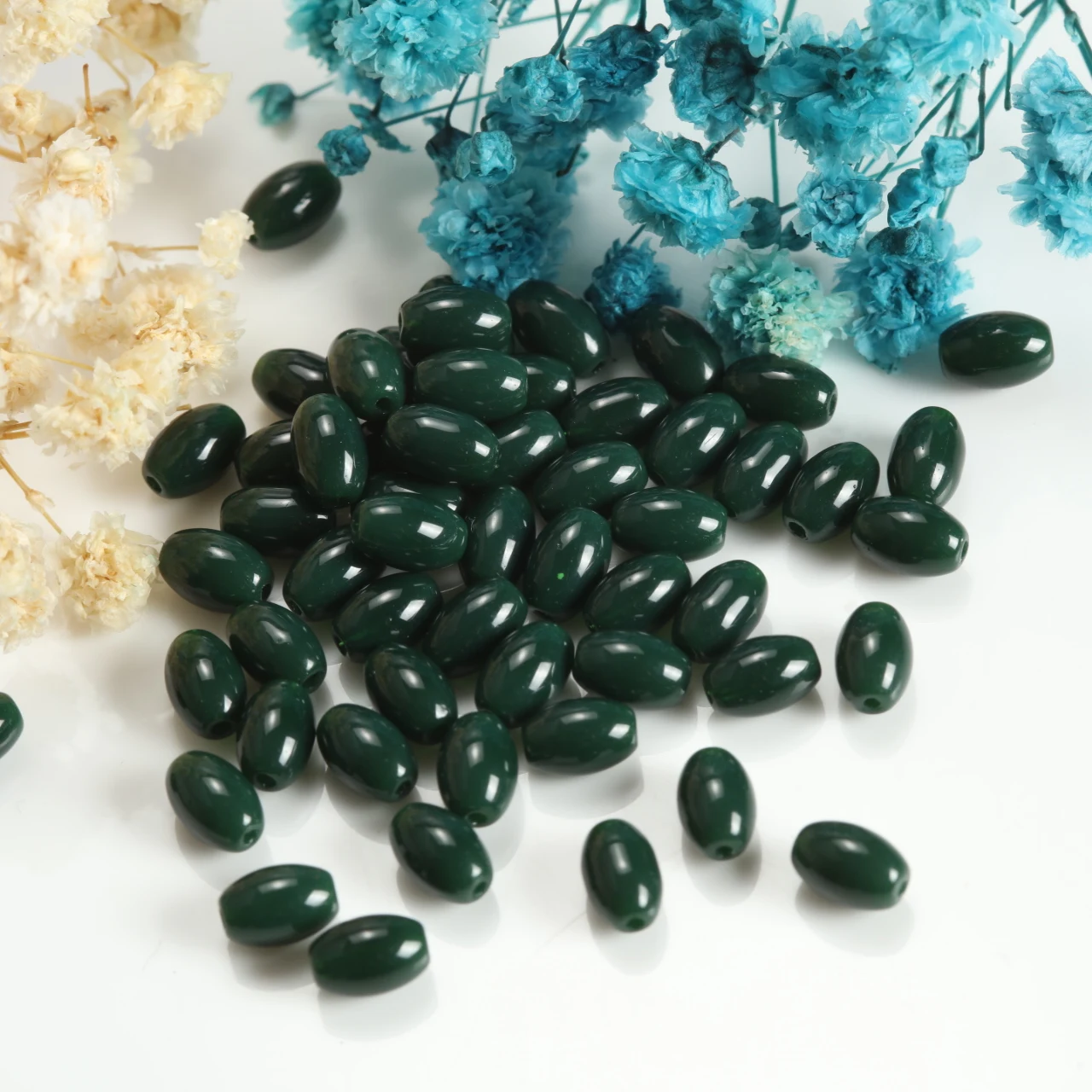 4*6mm Dark Green Glass Rice Grain Beads Straight Hole Loose Beads for DIY Jewelry Bracelet Necklace Earrings Craft Accessories