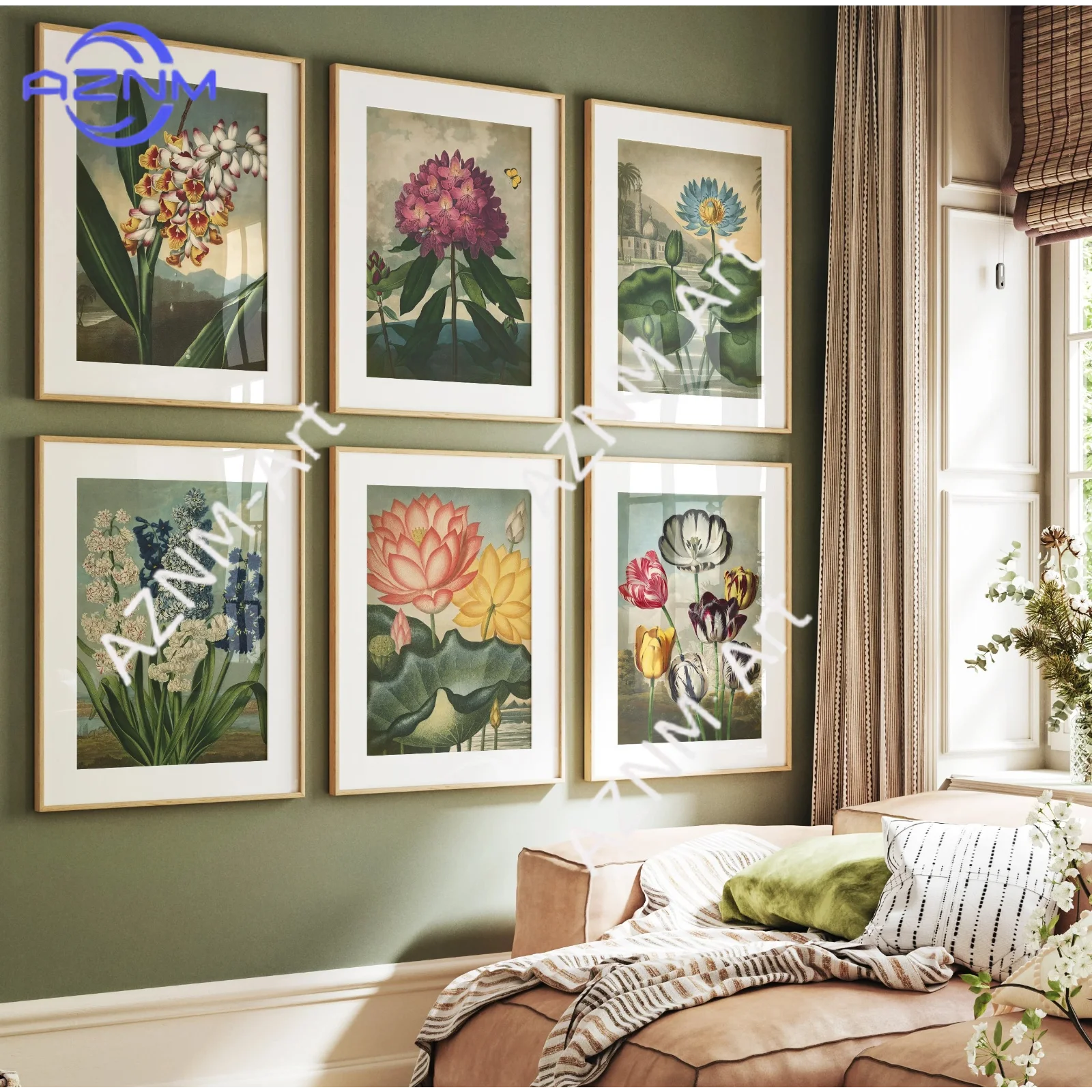 1/6-teiliges Set mit botanischen Drucken: Vintage-Blumenkunstposter