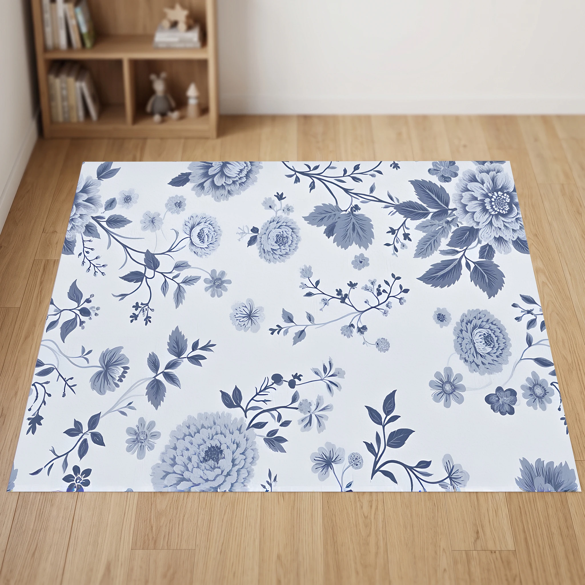 Light Blue Retro Floral and Leaf Style, Warm and Cozy Living Room and Bedroom Soft Furnishings, Autumn and Winter Holiday Decorations, Velvet Carpet