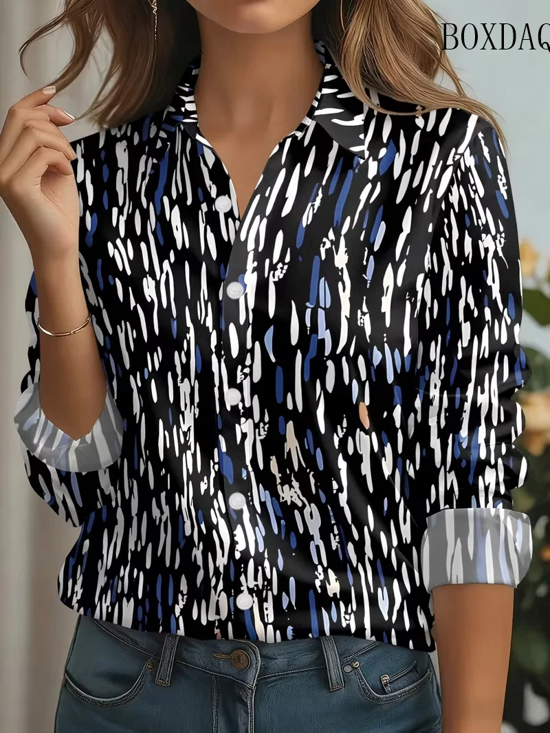 Fashion Long Sleeve Floral Print Shirts Women Autumn Buttons Casual Abstract Art Women's Blouses Elegant Simple Top Femme Shirt