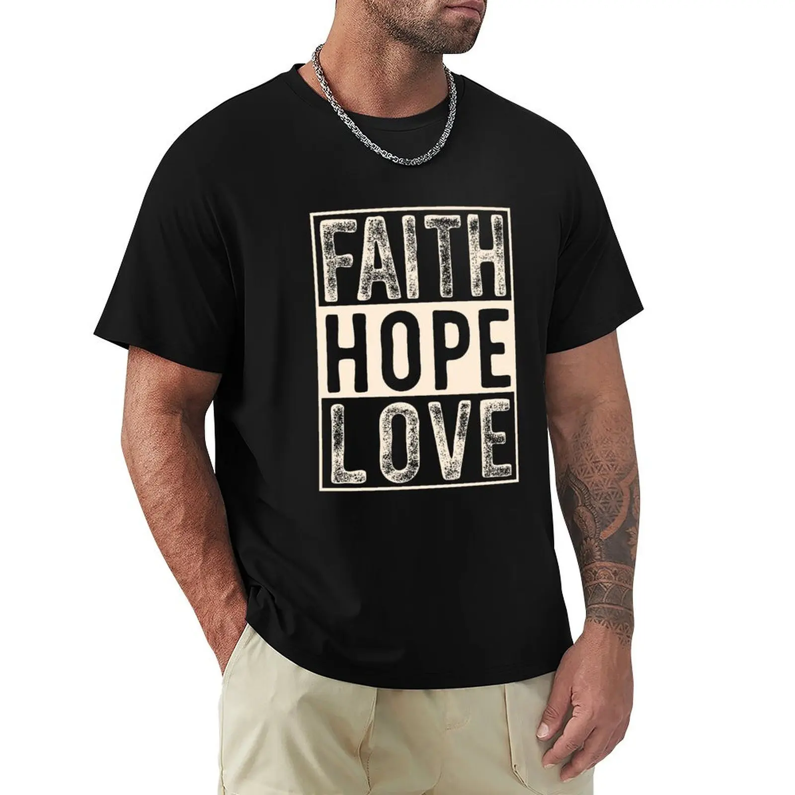 Faith Hope Love T-Shirt Minimalist Plain Crew Neck T-Shirt