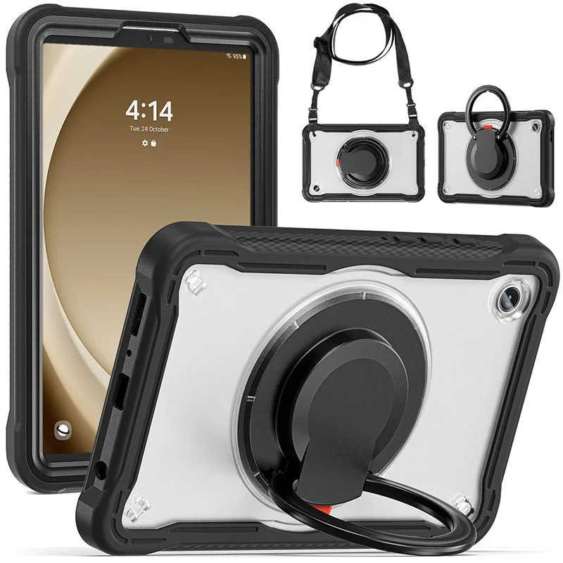 Case For Samsung Galaxy Tab А9 8.7 inch X110 X115 Tablet Case Kickstand Holder Shoulder Strap 360 Rotation Protective Cover