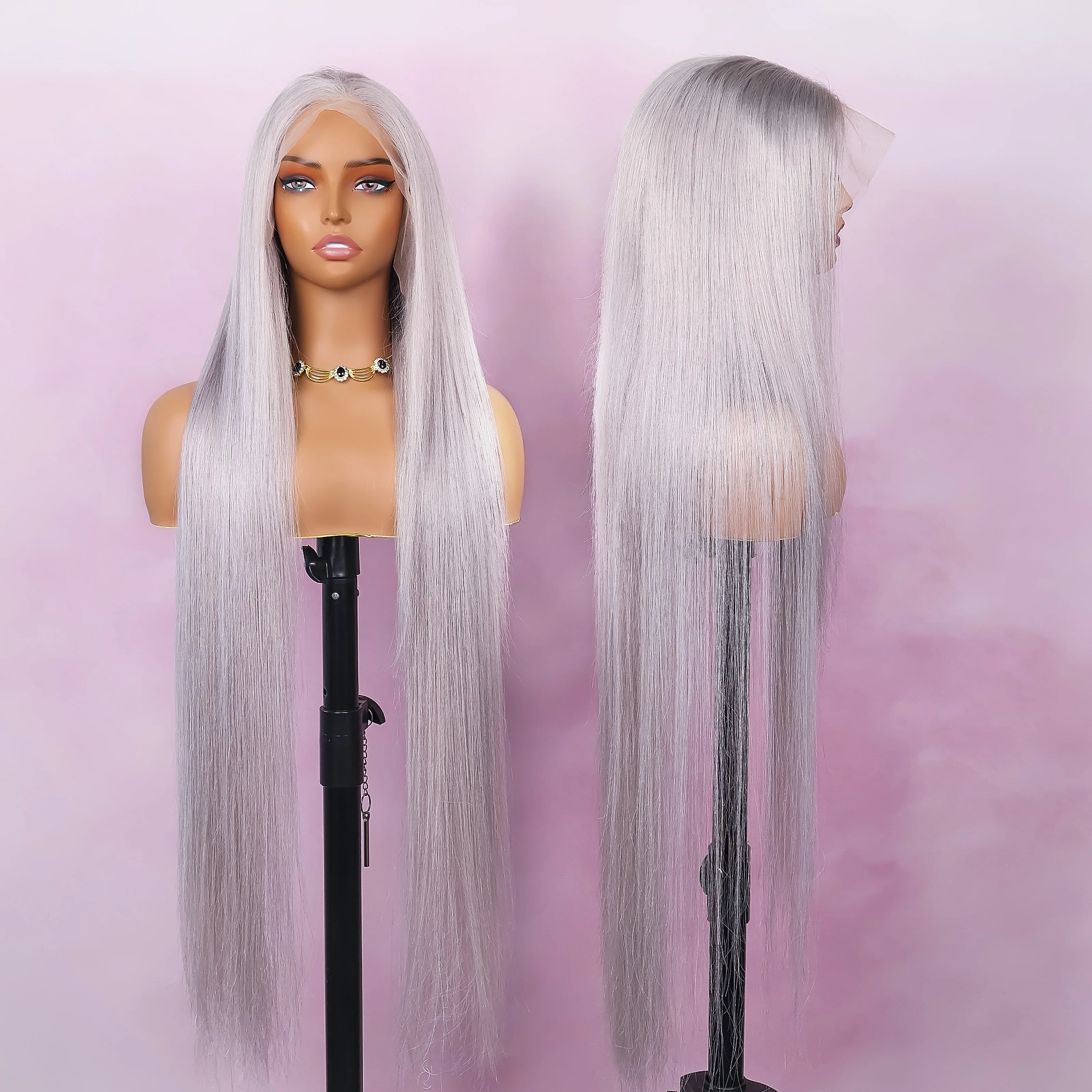 

40 Inch 13x6 HD Silver Grey Colored Straight Lace Front Wigs Human Hair Brazilian 13x4 Lace Frontal Wigs For Women 180% Density