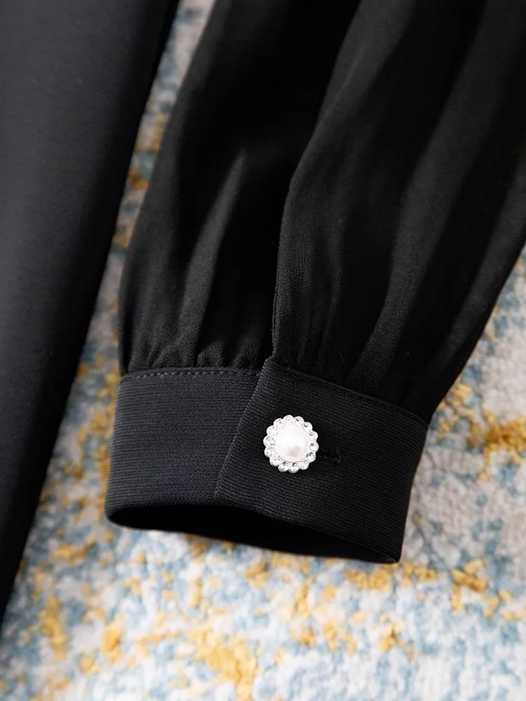 ZJYT Nowa moda Damskie sukienki wiosenne z długim rękawem Frezowanie V Szyja Biały Czarny Casual Krótka sukienka imprezowa Odzież damska Vestidos