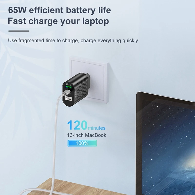 65W Mobile Phone Fast Charger Multi-Port QC3.0 PD Multiplug Fast Charging Hand Charger For Iphone Samsung Huawei Parts EU Plug