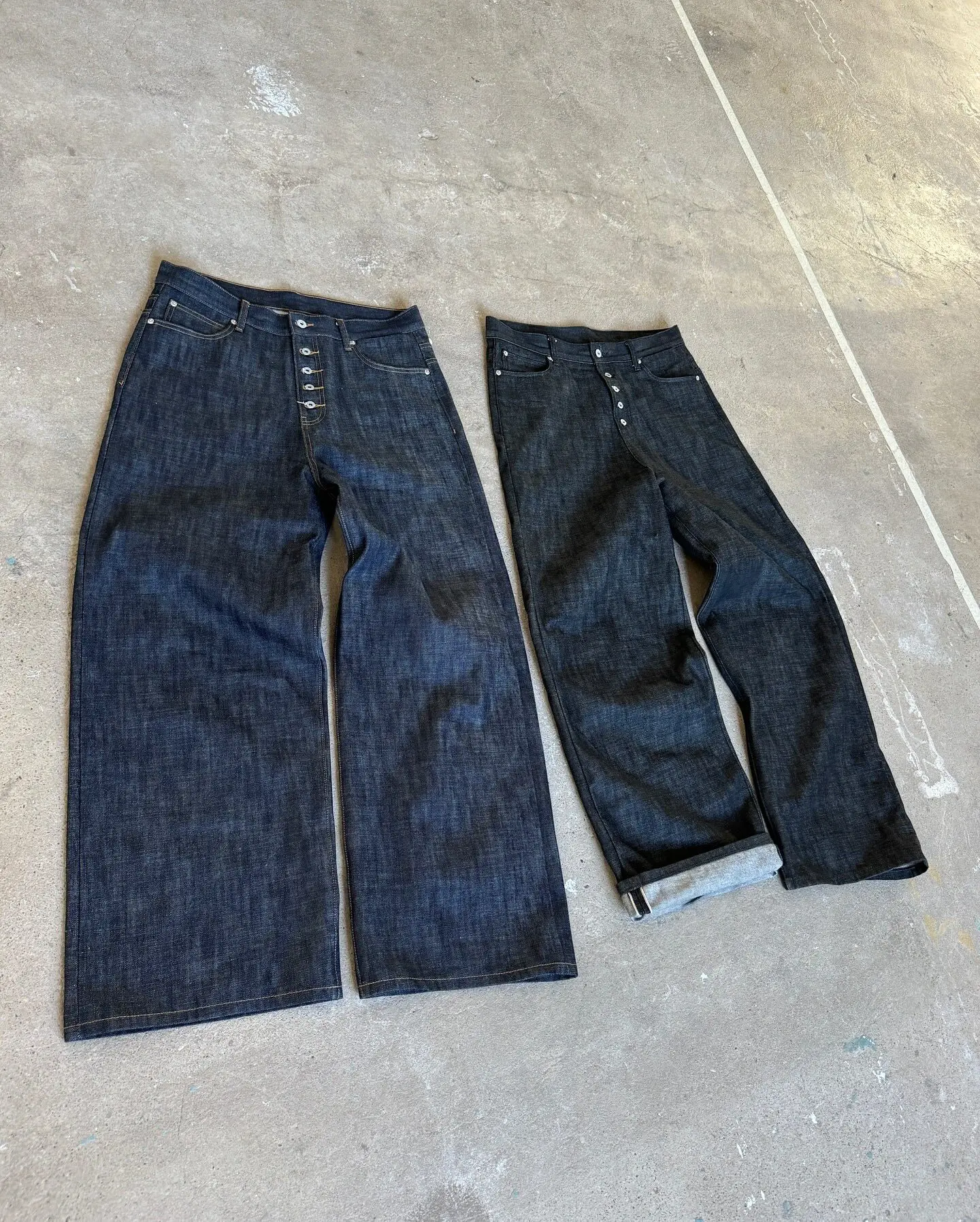 No faith red edge red ear original bull scimitar jeans raw denim breasted baggy