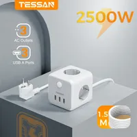 TESSAN Multiple Socket Power Strip with 3 Outlets 3 USB EU Plug Cube Electric Socket with Switch 1.5M Extension Cable for Home