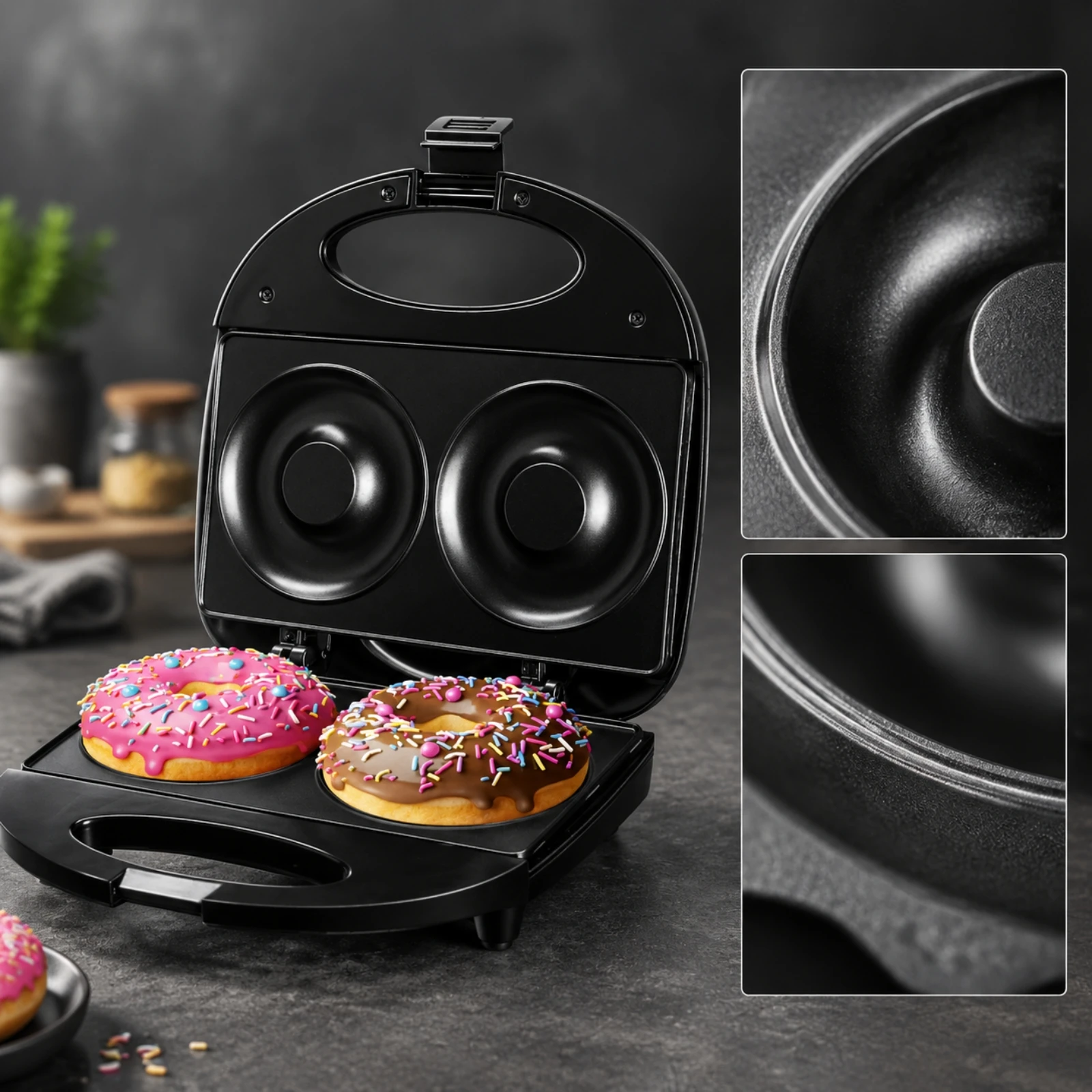 Countertop Donut Maker with Non-Stick Surface 750W Electric Non-Stick Doughnut Baker Electric Donut Maker Lightweight