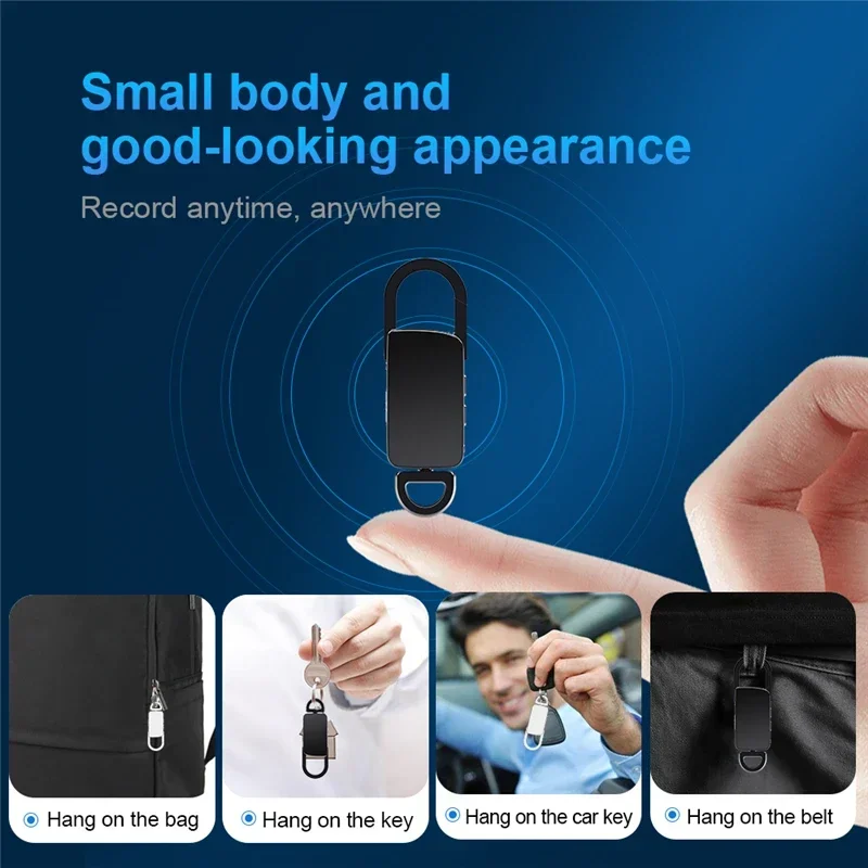 128GB Keychain Sound Activated Voice Recorder Key Hook Mini Dictaphone Voice Audio Recording 8-64G Noise Reduction MP3 Player