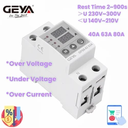 GEYA GPS8 Din Rail Doppio Display Regolabile Corrente di Sovratensione Sottotensione Dispositivo di Protezione Relè di Protezione 63A 220V 230V