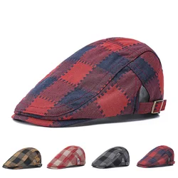 2024 Four Seasons Cotton Plaid Newsboy Caps Flat Peaked Cap Men and Women Painter Beret Hats 178