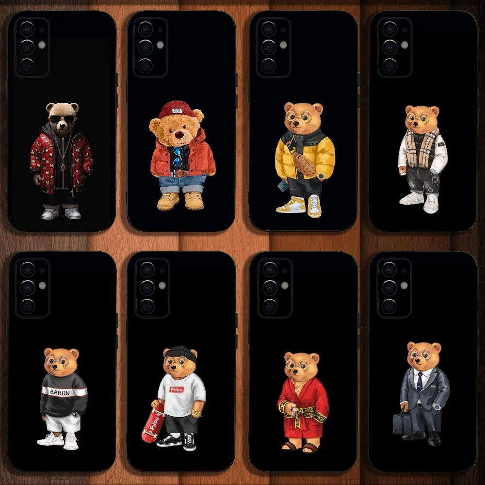 Fashion Baron Filou B-Bear Phone Case For Samsung S24,S21,S22,S23,S30,Ultra,S20,Plus,Fe,Lite,Note,10,9,5G Black Soft Cover