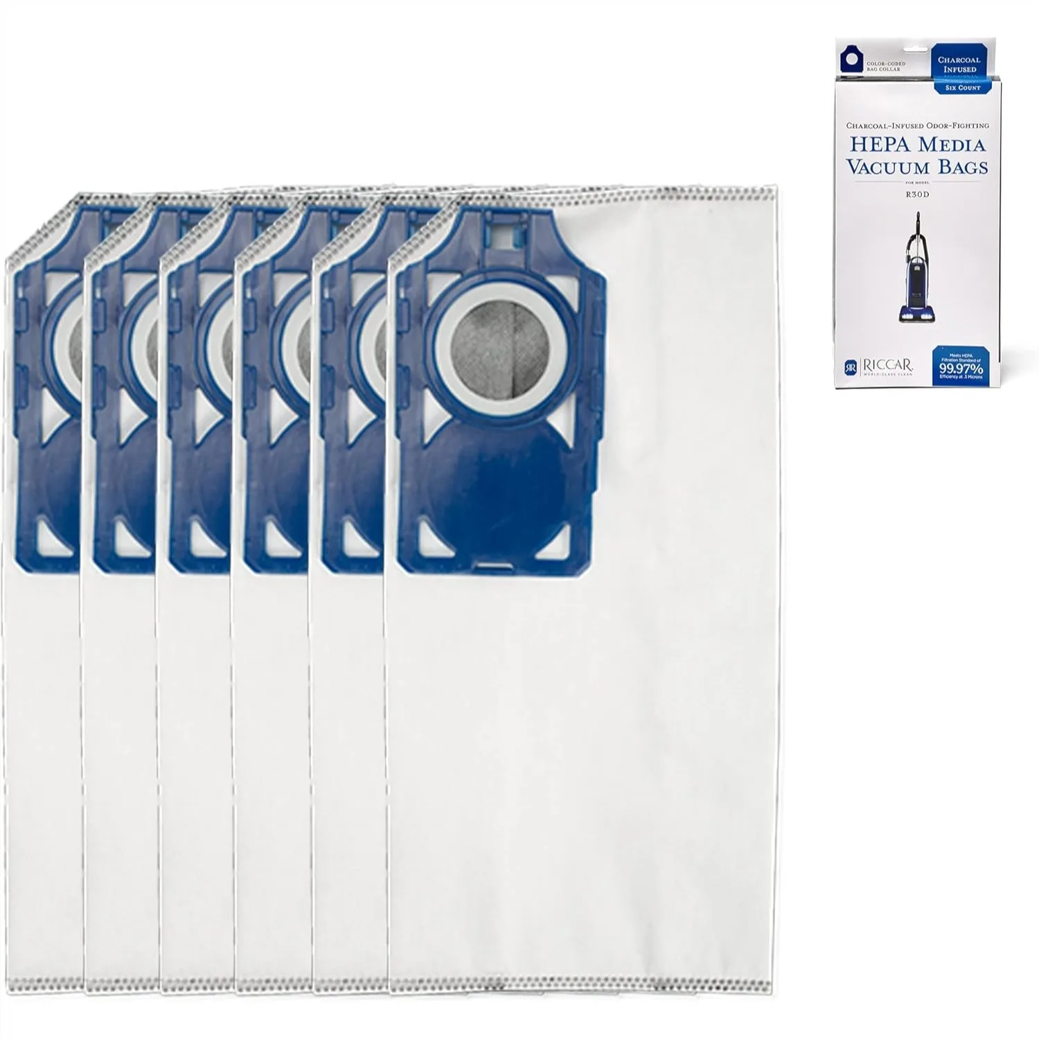 

Vacuum Cleaner Bags, Charcoal-Infused Tandem Air Blue, Six Bags Included