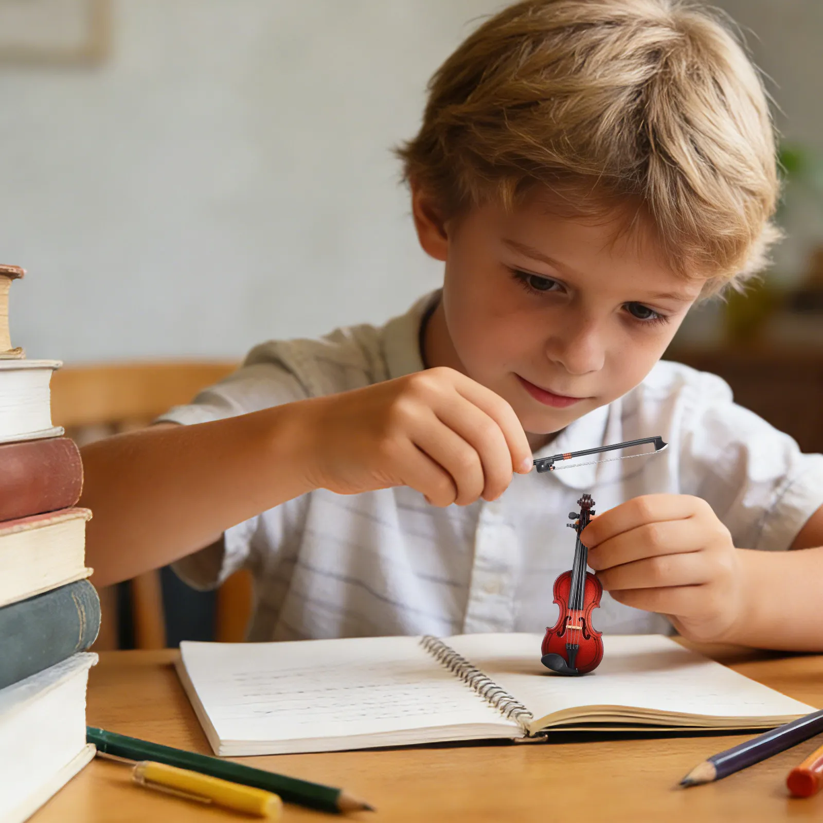 

1Set Mini Violin Ornament Wooden Realistic Desktop Decor for Studio Photography Small Instrument Adornment Home Office Display