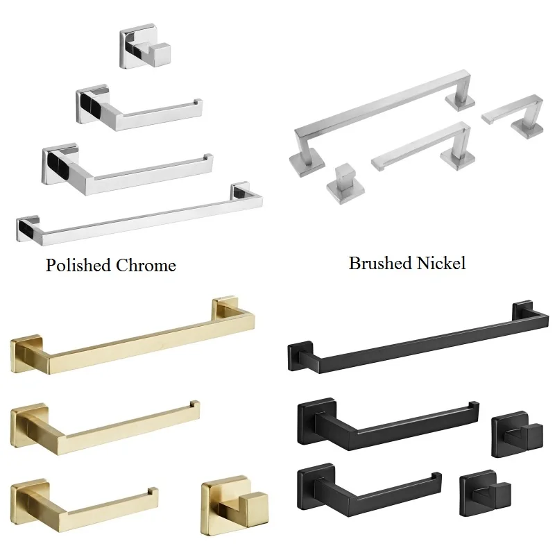 

4pcs Modern Bathroom Hardware Set Towel Bar Hand Toilet Paper Holder Towel Hooks for washroom, Showers, Cabinets