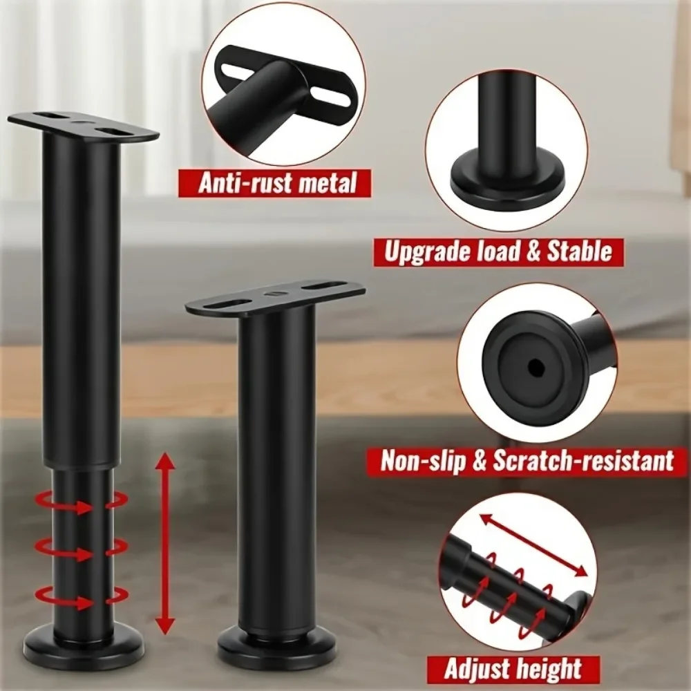 4pcs Bed Frame Support Legs Sturdy Steel with Rubber Base for Queen And King Size Beds - Extra Sturdy Bed Frame Support for Stab