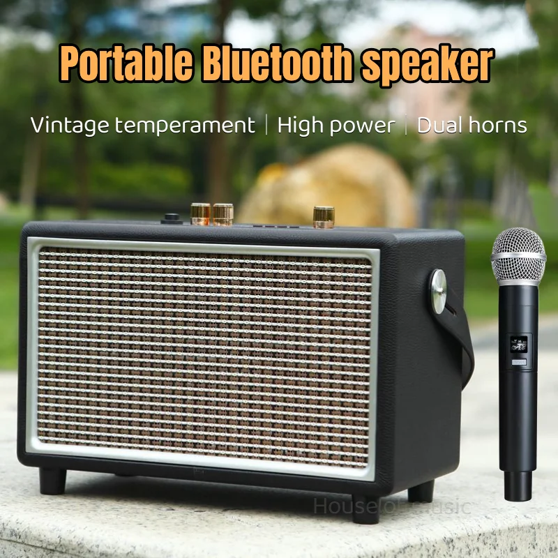 50W high power retro wireless Bluetooth speaker portable speaker home theater with TF card/USB/AUX karaoke speaker Boombox caixa