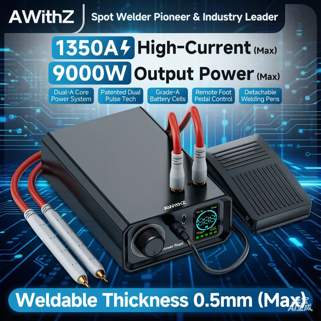 Awithz UK1 Hochleistungs-9000W Tragbare Punktschweißmaschine |   1350A Einstellbarer Strom, Fußpedalsteuerung für 18650 Lithium-Batterie |   Sicherer, vielseitig einsetzbarer DIY-Schweißer