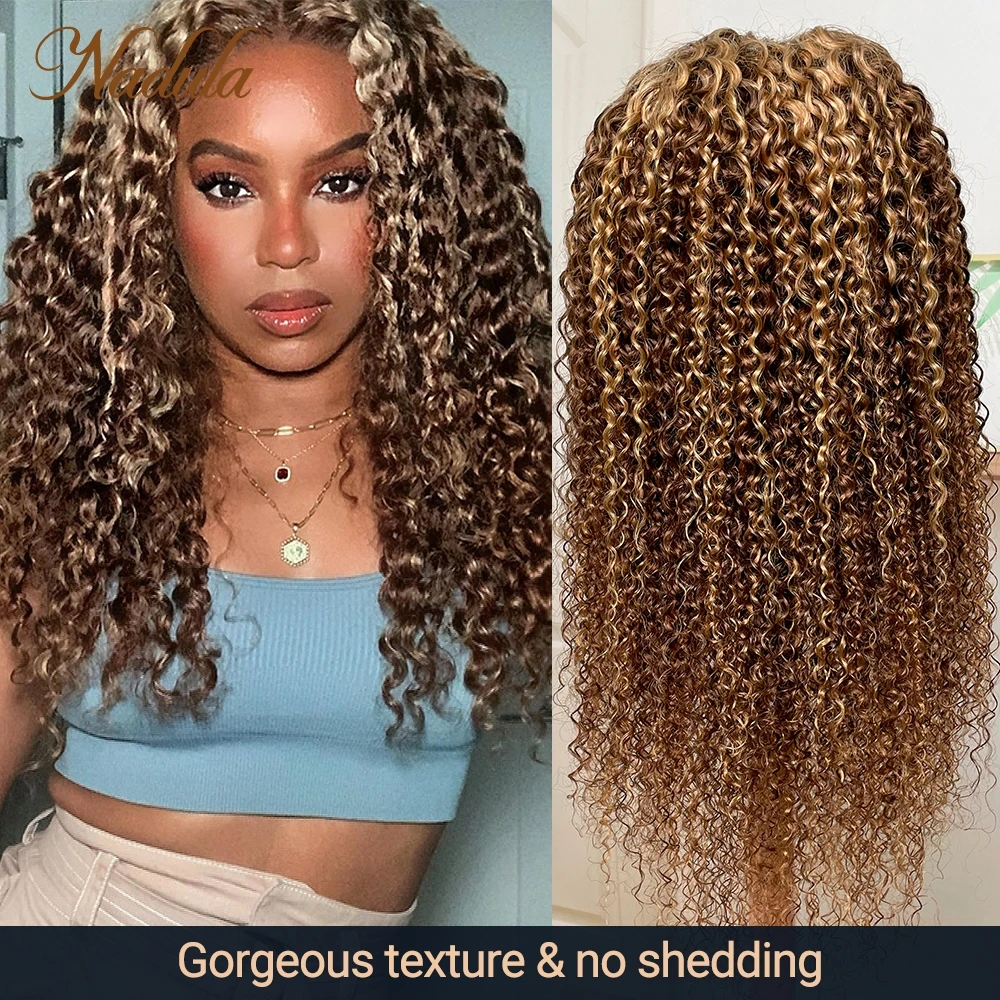 

Nadula Curly Hair Highlight Brown 13x5x1 T Part Lace Closure Wig TL412 Honey Blond Ombre Color Pre Plucked 13x4 Lace Front Wig