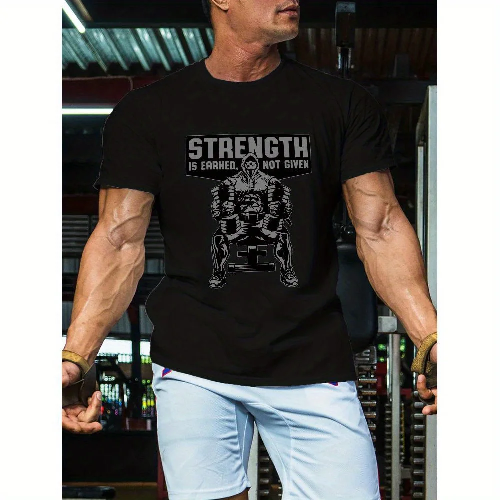 

Мужская футболка с короткими рукавами и рисунком «Сила earned, not given» — черная повседневная толстовка для фитнеса, подходящая для повседневной носки