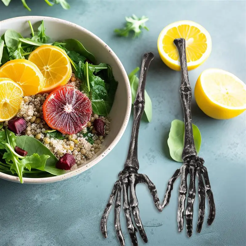 2 Pcs Halloween Claw Salad Tongs Plastic Serving Spoons Party Decoration Kids Friendly Kitchen Tools Dessert Spoons