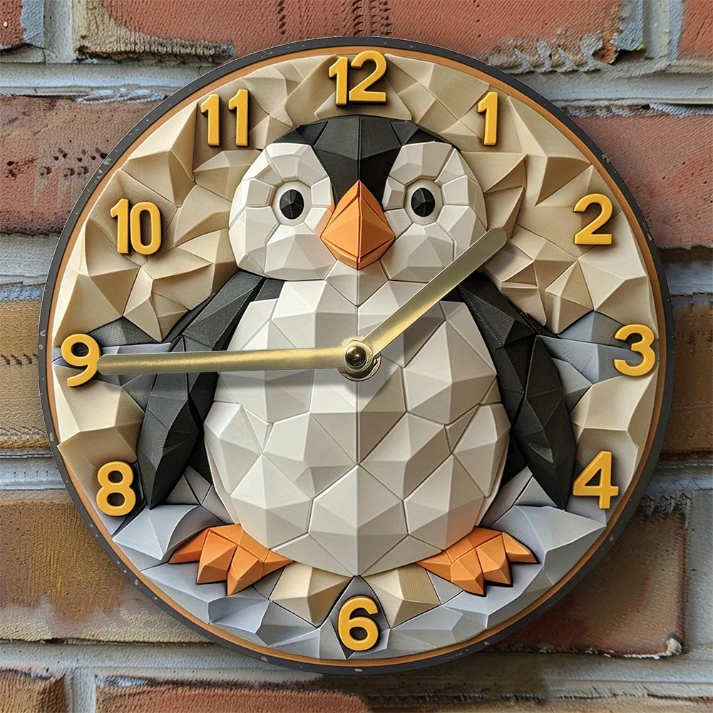 Silent Penguin Wall Clock Aluminum, Diy Metal Decor For Bedroom & Living Room, Perfect Easter Gift