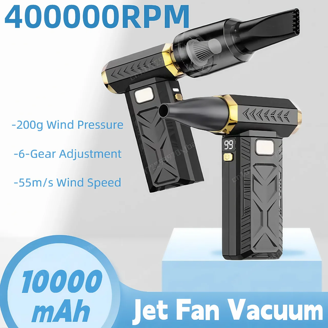 

400000RPM Jet Fan Vacuum With LED Lighting Strong Blower 6-Gear Adjustable Blowing/Suction Brushless Duster Blower For PC Clean