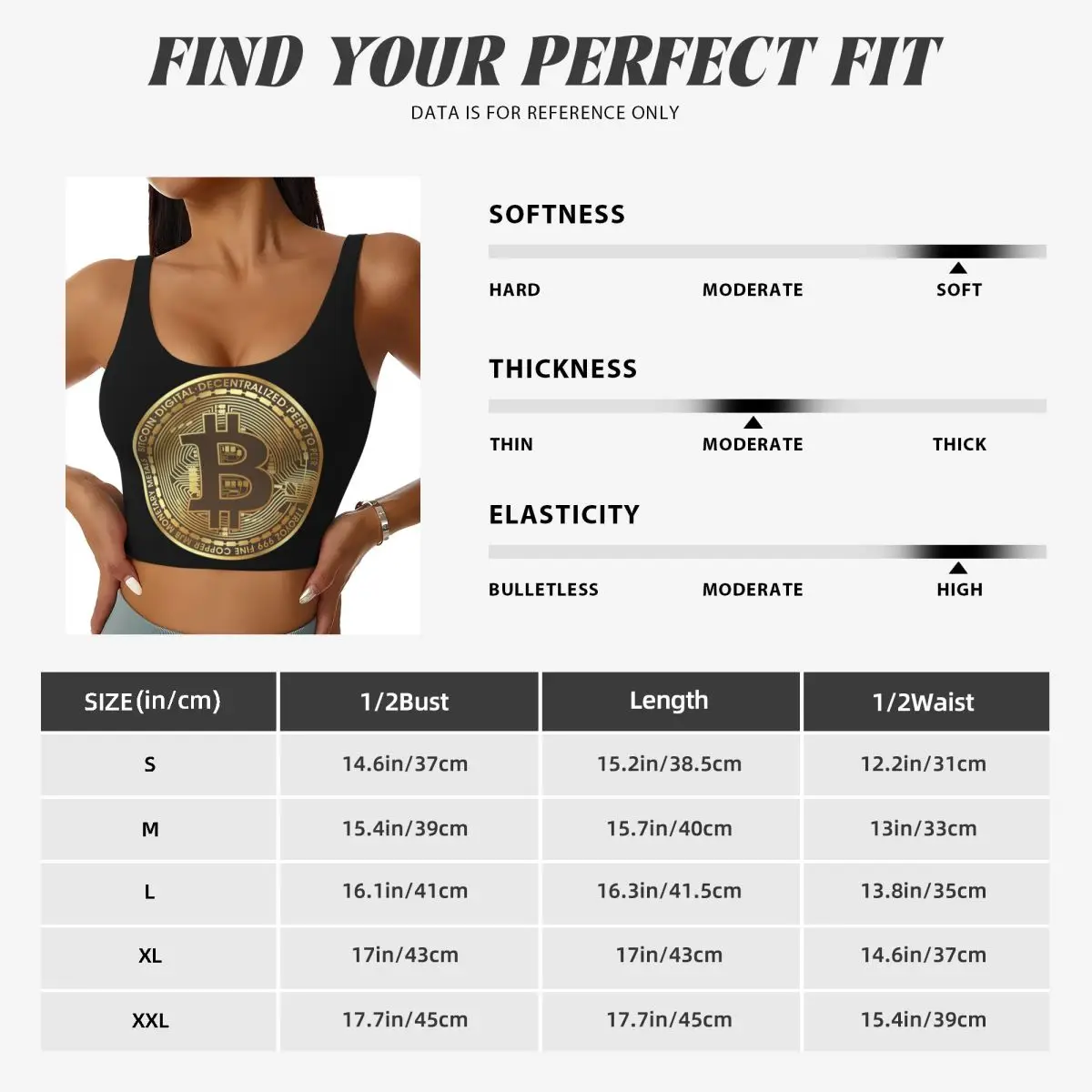 Bitcoin personalizado - Camiseta sin mangas de la cosecha de la yoga del alto impacto del entrenamiento del gimnasio de los sujetadores del chaleco deportivo de las mujeres de la moneda física