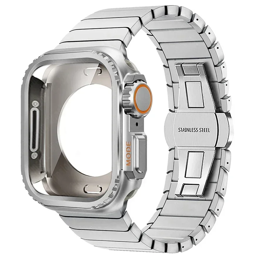 Kast + band voor Apple Watch Band 10 42 46 mm Ultra 2 49 mm 9 8 7 6 SE 5 Stalen metalen beschermhoes Upgrade Iwatch 49 mm 45 mm 44 mm