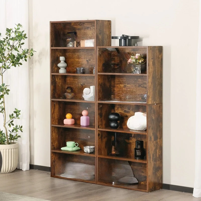 6 Tier Wooden Shelf Bookcase 63 Inch Tall Floor Standing Open Bookshelf for Living Room and Home Office Personalized Storage