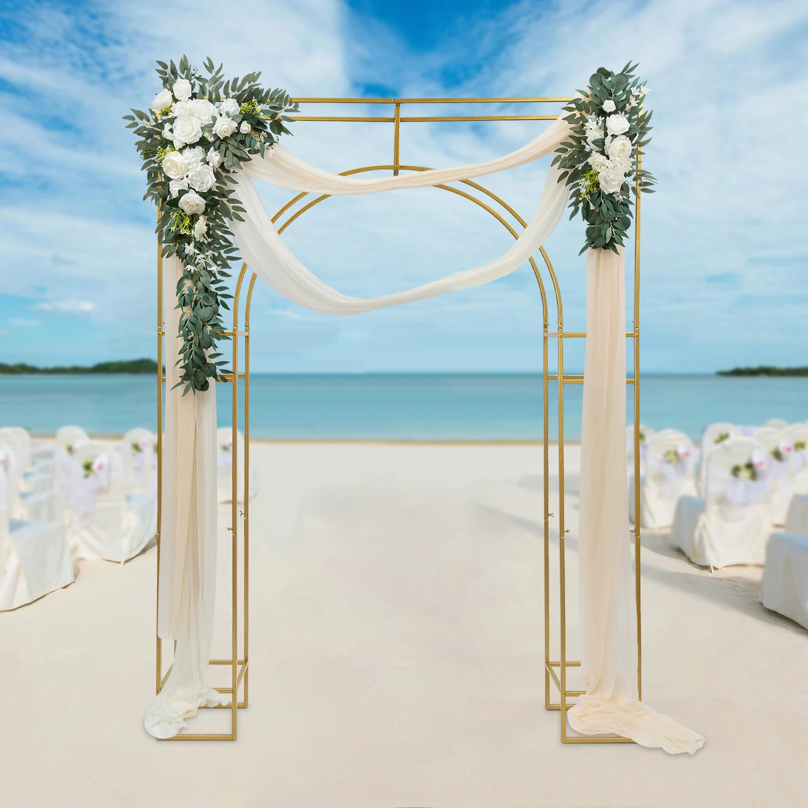 Wedding Arch Backdrop Stand Gold Ceremony Square Metal Balloon Arch Stand Garden Arbor Frame Wedding Birthday Background Decorat