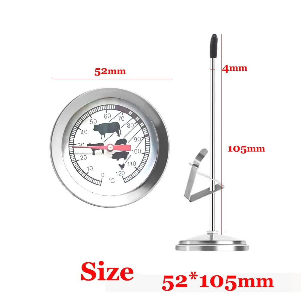 0°C~120°C Stainless Steel Metal Thermometer 105mm Probe With Clip for Outdoor Barbecue Kitchen Milk Coffee Wine Thermometers