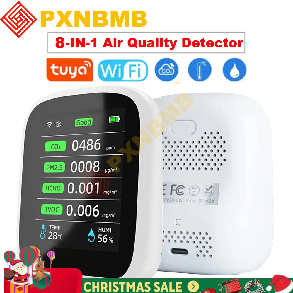 

Tuya WIFI 8 In 1 Air Quality Monitor CO2 HCHO TVOC PM1.0 PM2.5 PM10 Tester Temperature Humidity Meter Carbon Dioxide Detector