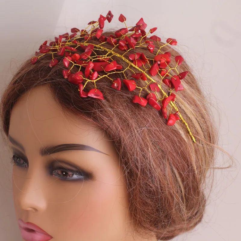 Natural Coral Beads Headwear para as Mulheres, casamentos tradicionais nigerianos, 3 cores Headwear, 4ujewelry, 21cm