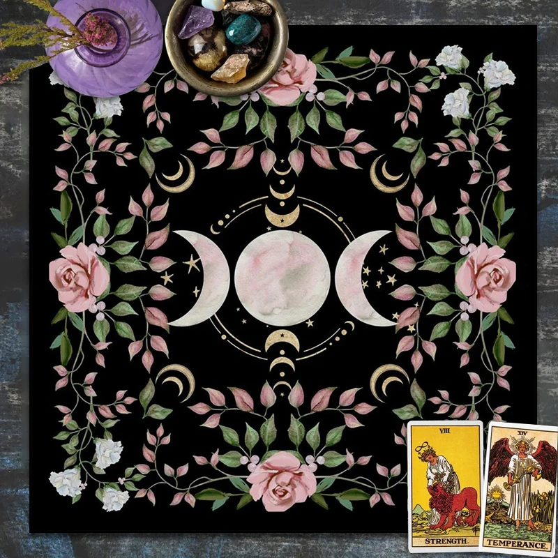 Triple Moon Altar Cloth Alter Cloth Tarot Tablecloth flower Wicca Tarot Mat Decor for Spread Witchy Cottage Core Cottagecore