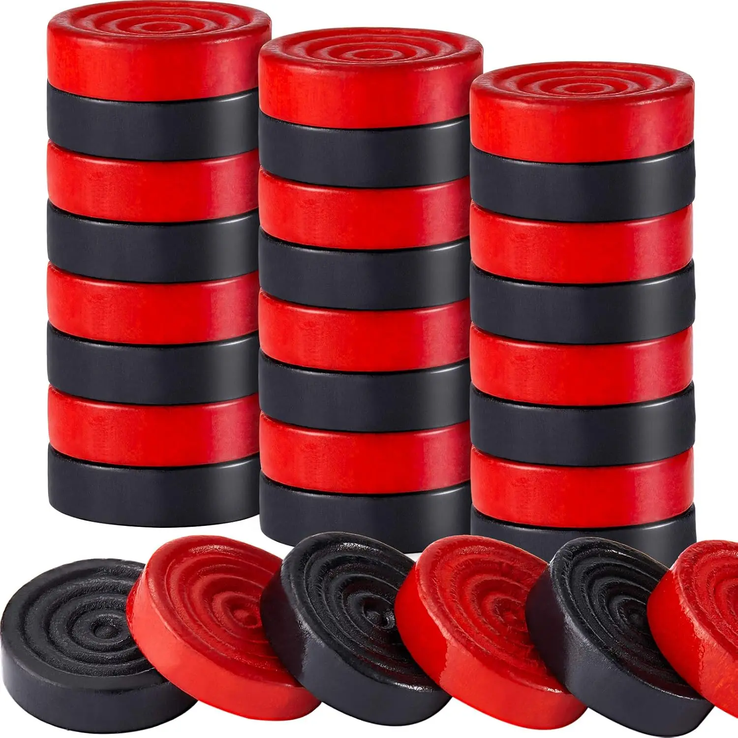 

72pcs Wooden Checkers Pieces 1.06' Stackable with Drawstring Pouch for Backgammon, Red & Black