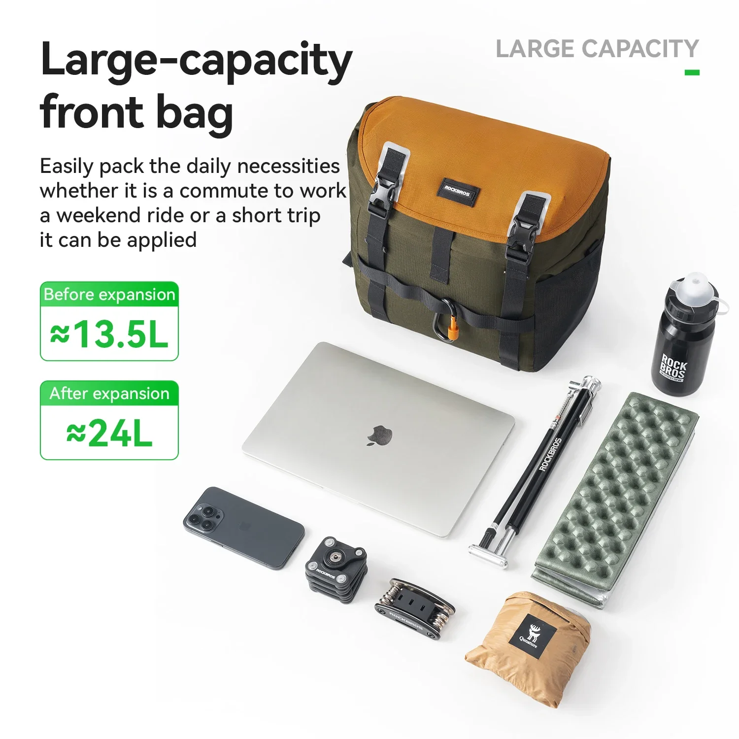 

Передняя велосипедная сумка ROCKBROS, портативная водонепроницаемая сумка на плечо, универсальная для нескольких сценариев, расширяемая сумка на руль 24 л