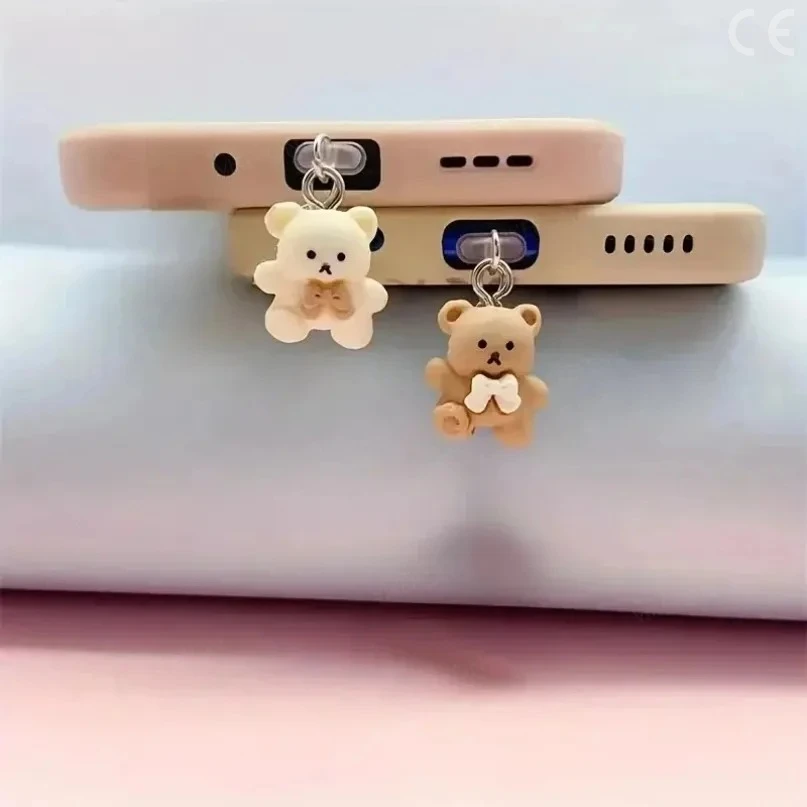 Cute Little Bear Phone Dust Plug Pendant for iPhone Samsung Xiaomi Type-C/iOS /Micro USB  Interface Cell Dust Plug Accessories