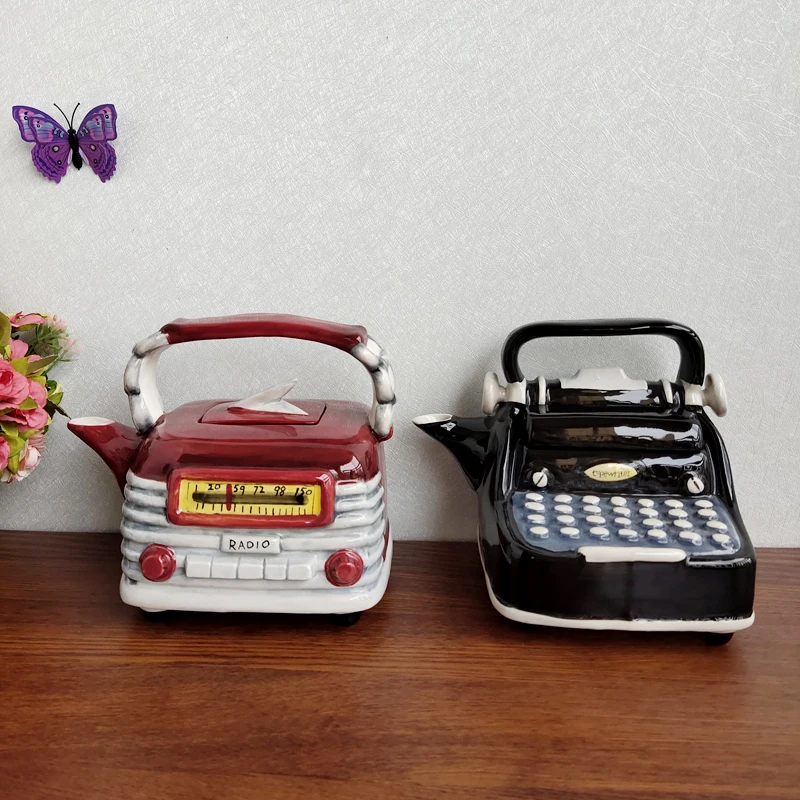 Ceramic Sculpture Radio Teapot Coffee Pot, Porcelain Sculpture, Crafts Room Decoration, Valentine's Day Present, Living Room