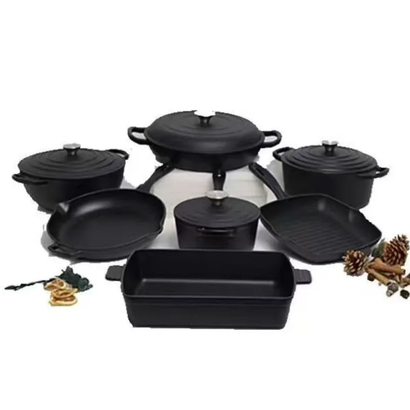 Cookware Set Cast Iron Pan Set Heavy Duty Light Casserole Wok and Dutch Oven Lid Enamel Cast Iron