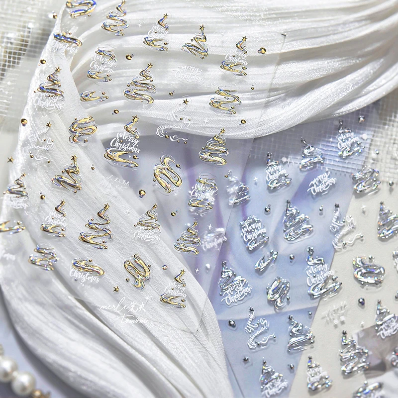 Autocollants pour ongles 3D de noël, à paillettes réfléchissantes, arbre de noël, pain d'épices, flocons de neige, autocollants adhésifs, manucure d'hiver, nouvelle collection 2025