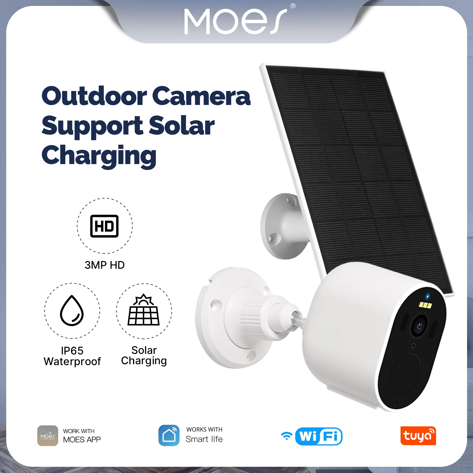 MOES-cámara de seguridad de vigilancia inteligente Tuya, videocámara de 3MP HD con WiFi, carga Solar, impermeable, bajo consumo de energía, visión nocturna a todo Color