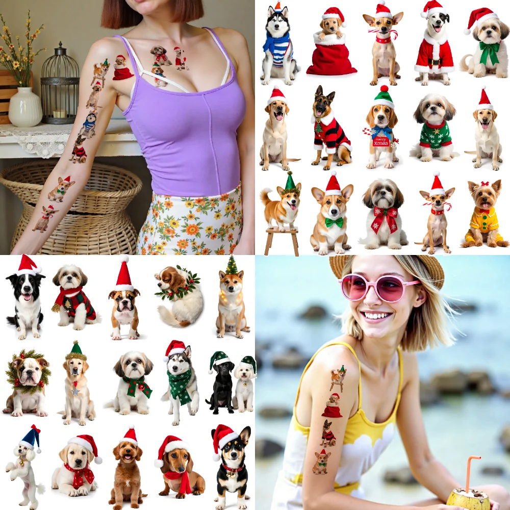 

54 шт., временные татуировки, рождественские собаки, фотографии, костюмы для домашних животных, временные татуировки, наклейки для женщин и мужчин