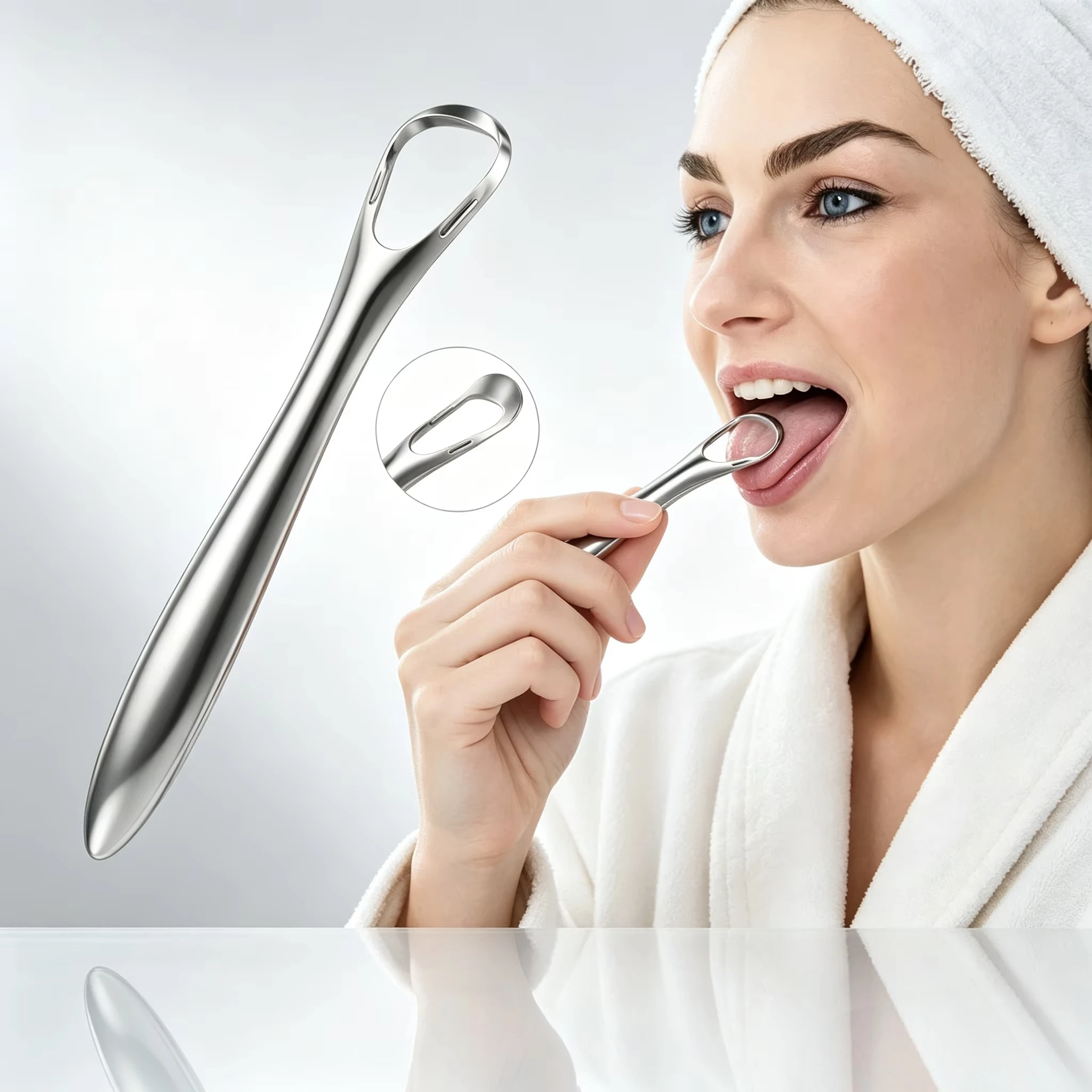 Stainless Steel Tongue Scraper, Oral Tongue Cleaner for Adults, U-shaped Tongue Brush Remove Bad Breath